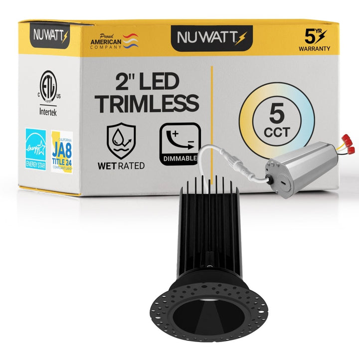 2 Inch Black Trimless Recessed Lighting - 15W - 1,000 Lumens - 120V