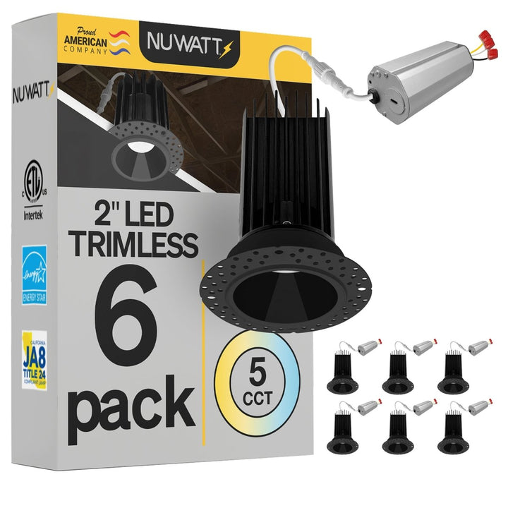 2 Inch Black Trimless Recessed Lighting - 15W - 1,000 Lumens - 120V