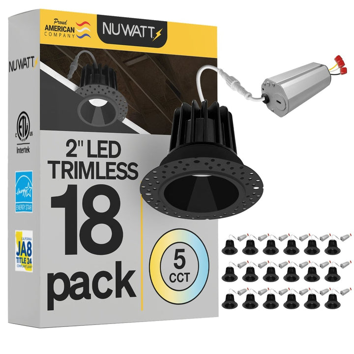2 Inch Black Trimless Recessed Lighting - 8W - 600 Lumens - 120V