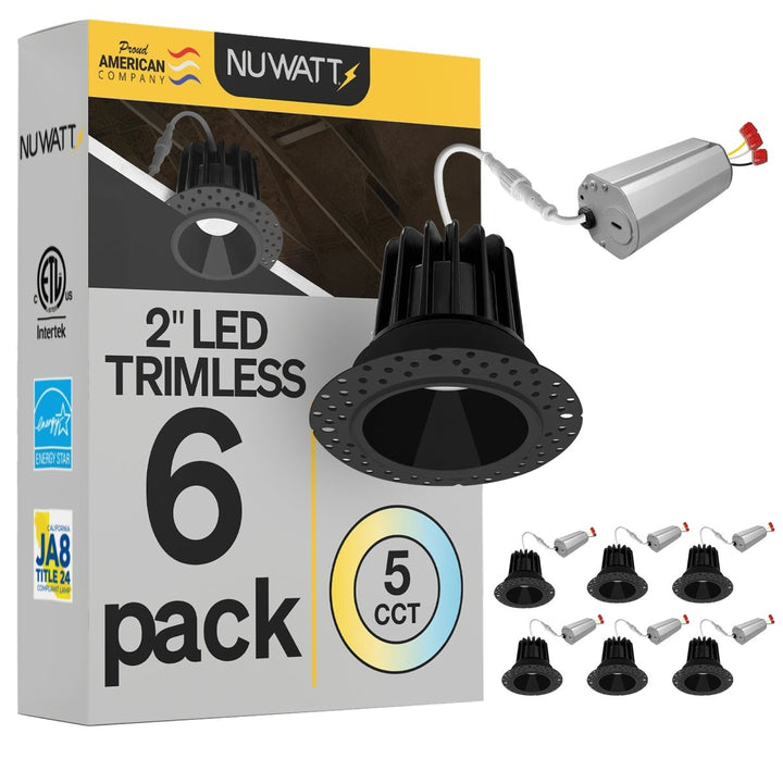 2 Inch Black Trimless Recessed Lighting - 8W - 600 Lumens - 120V