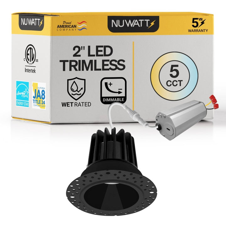 2 Inch Black Trimless Recessed Lighting - 8W - 600 Lumens - 120V
