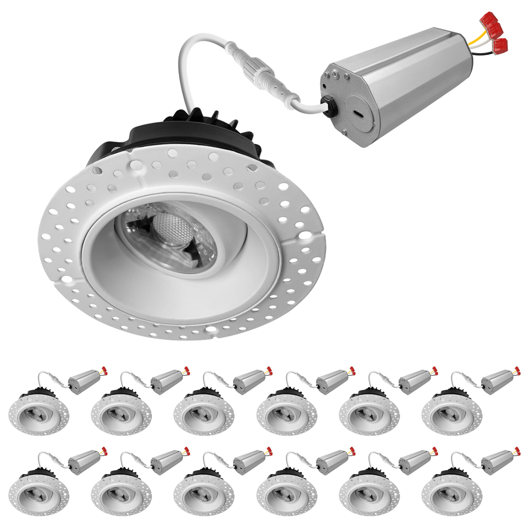 2 Inch White Gimbal Trimless Recessed Lighting - 8W - 600 Lumens - 120V