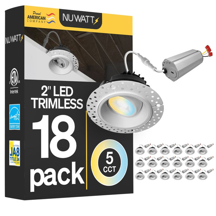 2 Inch White Gimbal Trimless Recessed Lighting - 8W - 600 Lumens - 120V