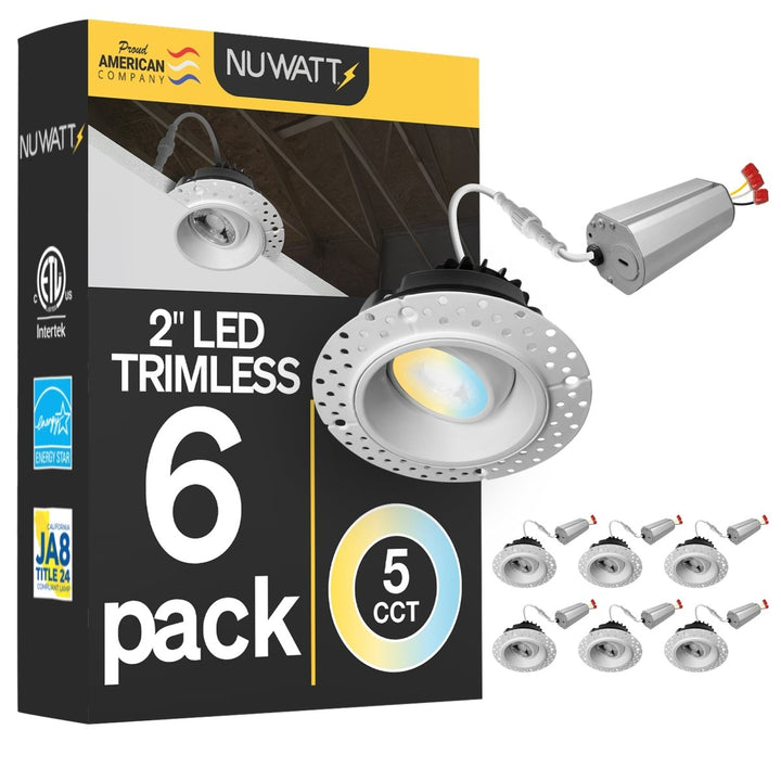 2 Inch White Gimbal Trimless Recessed Lighting - 8W - 600 Lumens - 120V