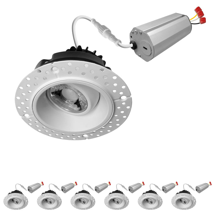 2 Inch White Gimbal Trimless Recessed Lighting - 8W - 600 Lumens - 120V