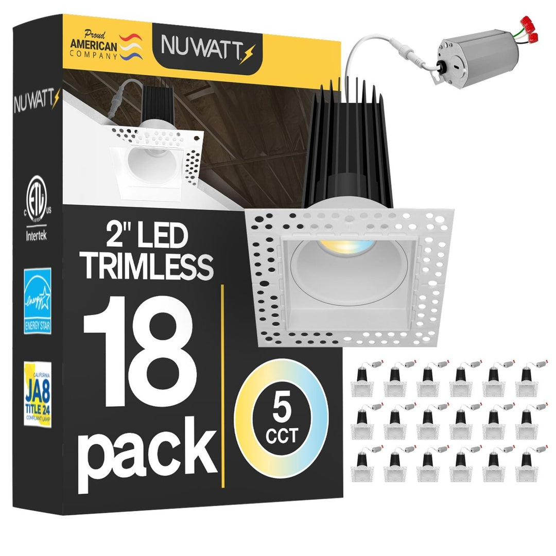 2 Inch White Square Trimless Recessed Lighting - 15W - 1,000 Lumens - 120V