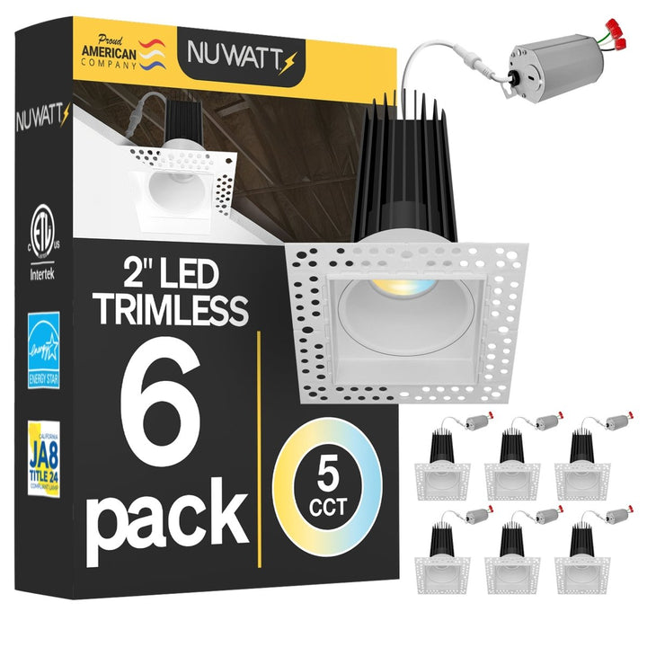 2 Inch White Square Trimless Recessed Lighting - 15W - 1,000 Lumens - 120V