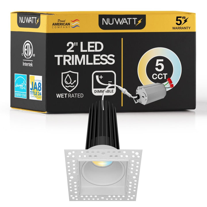 2 Inch White Square Trimless Recessed Lighting - 15W - 1,000 Lumens - 120V
