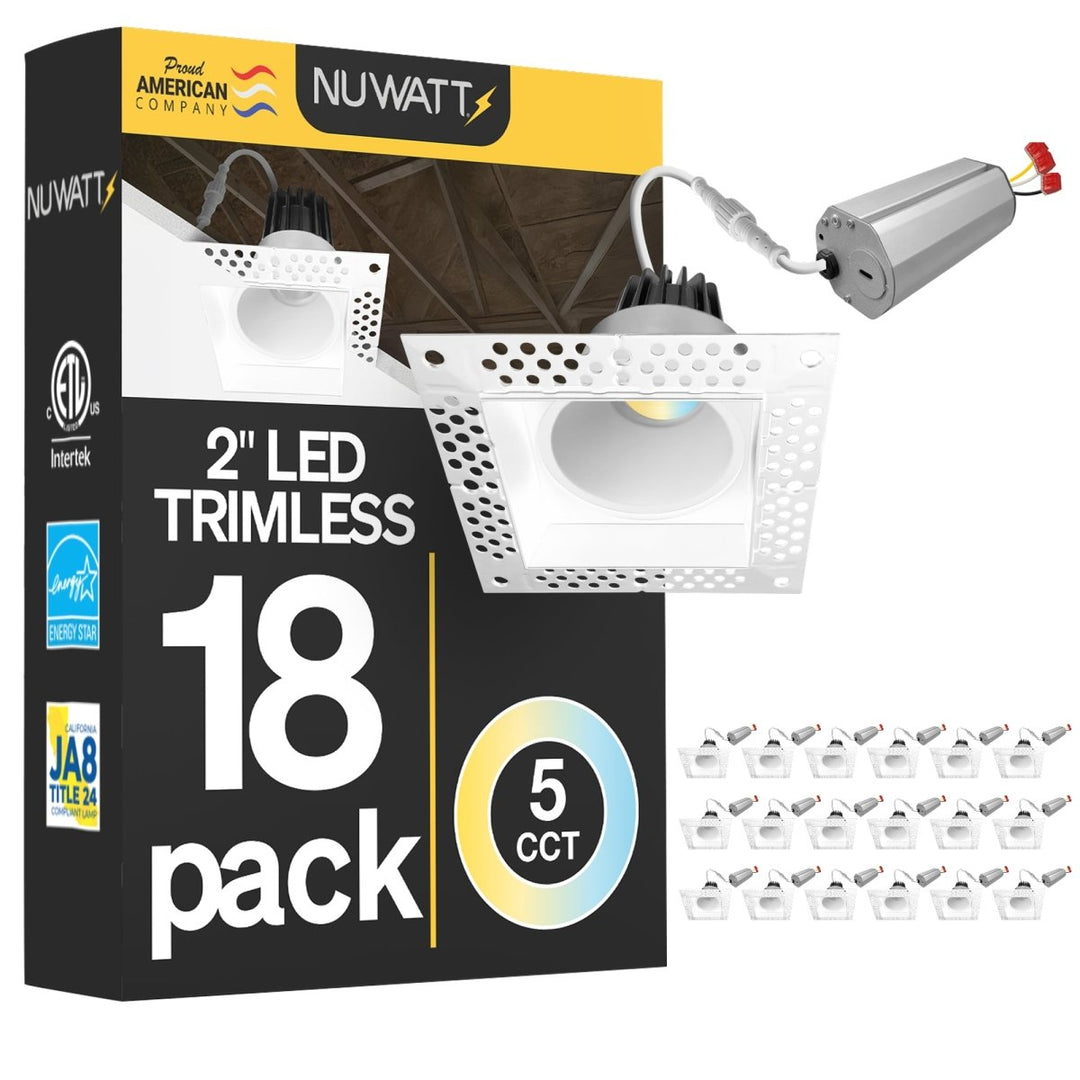 2 Inch White Square Trimless Recessed Lighting - 8W - 600 Lumens - 120V