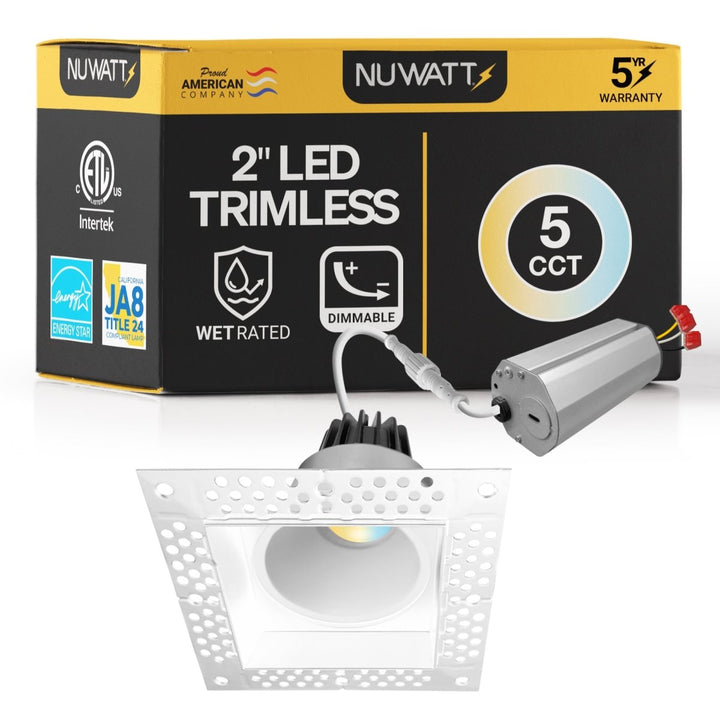 2 Inch White Square Trimless Recessed Lighting - 8W - 600 Lumens - 120V
