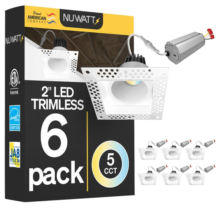 2 Inch White Square Trimless Recessed Lighting - 8W - 600 Lumens - 120V