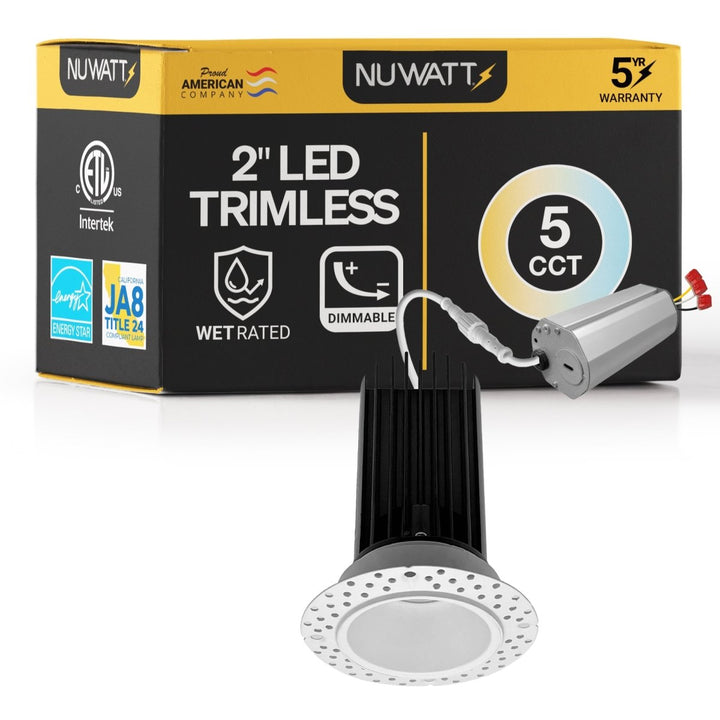 2 Inch White Trimless Recessed Lighting - 15W - 1,000 Lumens - 120V