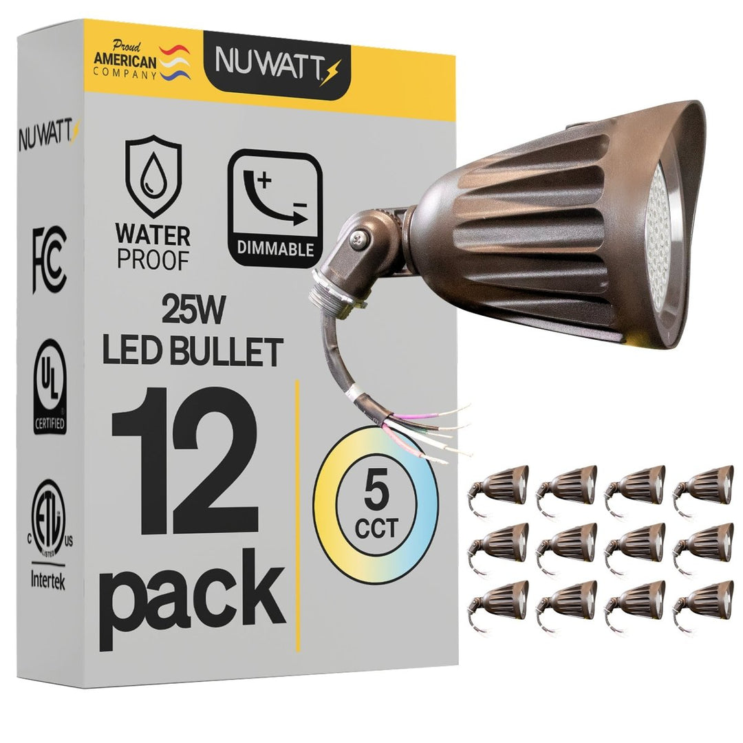 25W Bronze Bullet Light LED Outdoor Spotlights Waterproof - 3CCT 3000K-5000K - 3500LM - Knuckle Mount