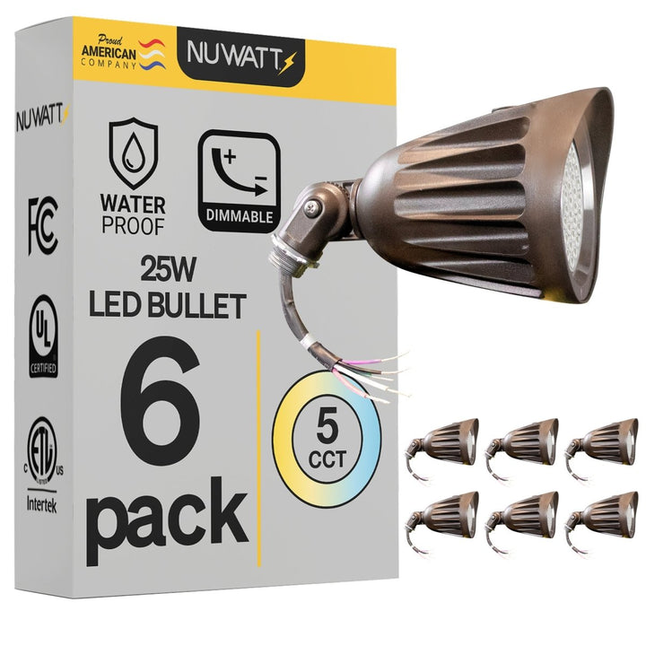 25W Bronze Bullet Light LED Outdoor Spotlights Waterproof - 3CCT 3000K-5000K - 3500LM - Knuckle Mount