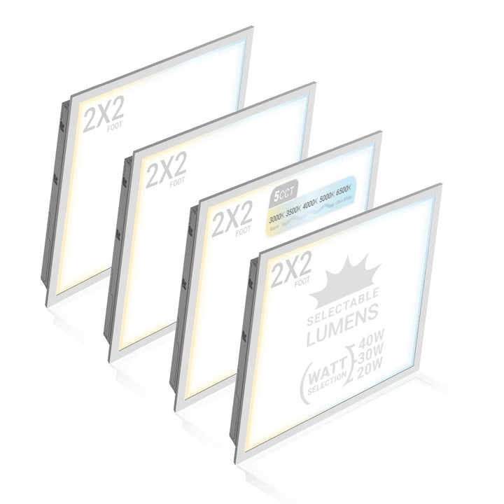 2x2 LED Drop Ceiling Lights Backlit Panel - 5CCT 3000K-6500K - 4400LM - Emergency Battery Back Up Installed - 4 Pack