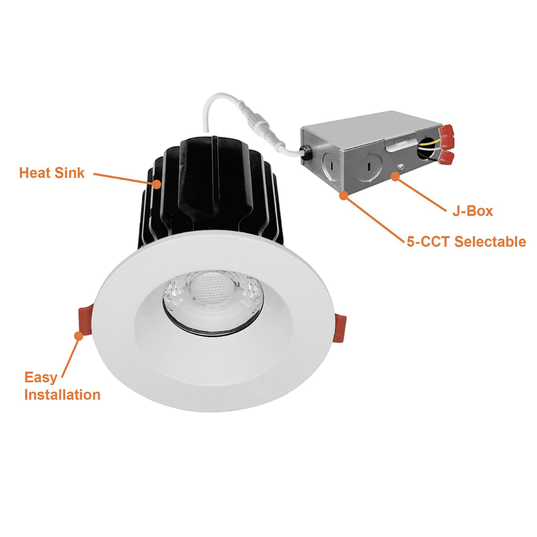 3 Inch Anti-Glare Recessed Lighting Canless LED Downlights 120V - 15W - COB LED Chip - Wet Rated - 5CCT 2700K-5000K - 1100LM