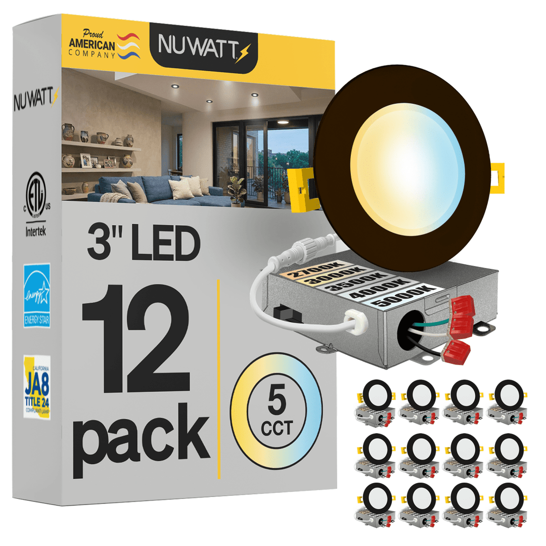 3" Inch Bronze Canless Recessed Lighting Slim LED Wafer Lights - Wet Rated - 5CCT 2700K-5000K - 550LM