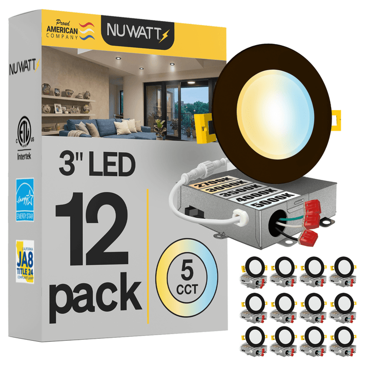 3" Inch Bronze Canless Recessed Lighting Slim LED Wafer Lights - Wet Rated - 5CCT 2700K-5000K - 550LM
