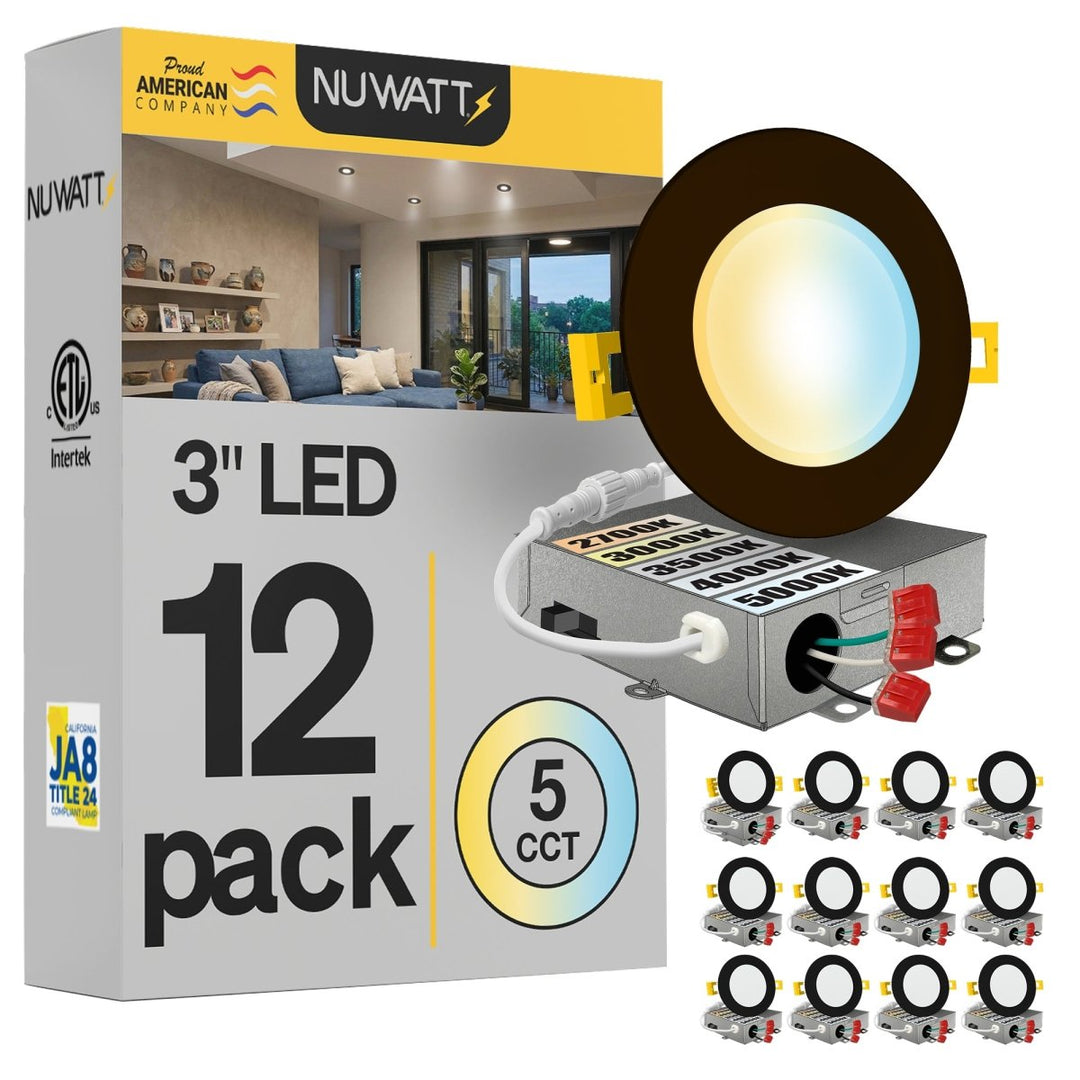 3" Inch Bronze Canless Recessed Lighting Slim LED Wafer Lights - Wet Rated - 5CCT 2700K-5000K - 550LM
