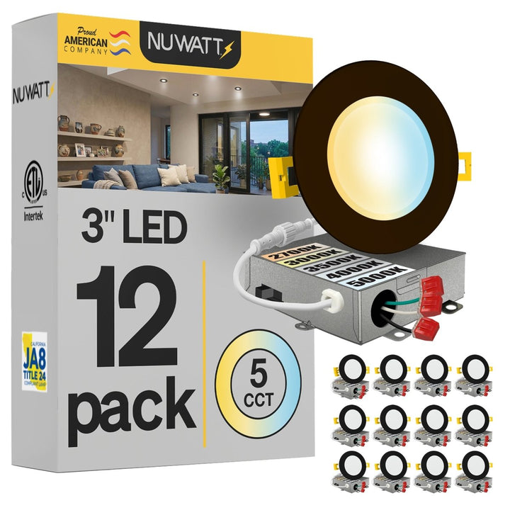 3" Inch Bronze Canless Recessed Lighting Slim LED Wafer Lights - Wet Rated - 5CCT 2700K-5000K - 550LM