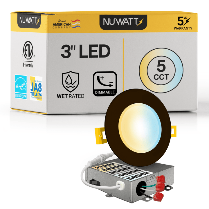 3" Inch Bronze Canless Recessed Lighting Slim LED Wafer Lights - Wet Rated - 5CCT 2700K-5000K - 550LM