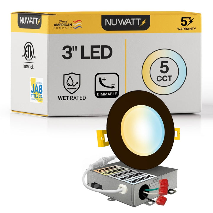 3" Inch Bronze Canless Recessed Lighting Slim LED Wafer Lights - Wet Rated - 5CCT 2700K-5000K - 550LM