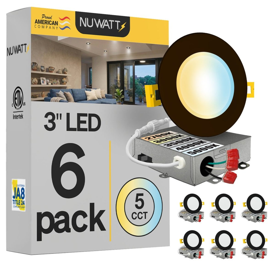 3" Inch Bronze Canless Recessed Lighting Slim LED Wafer Lights - Wet Rated - 5CCT 2700K-5000K - 550LM