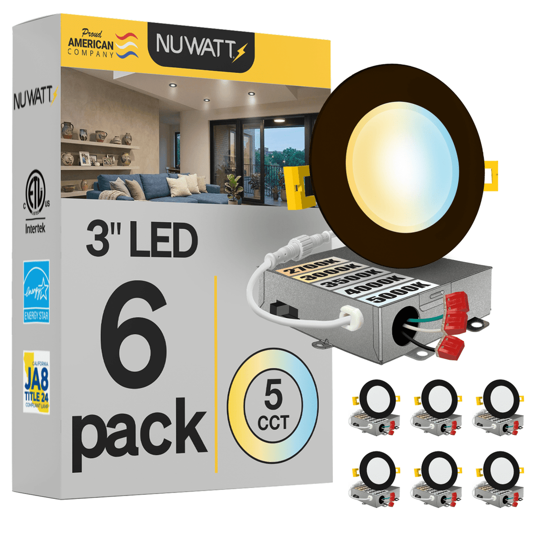 3" Inch Bronze Canless Recessed Lighting Slim LED Wafer Lights - Wet Rated - 5CCT 2700K-5000K - 550LM