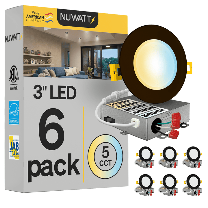 3" Inch Bronze Canless Recessed Lighting Slim LED Wafer Lights - Wet Rated - 5CCT 2700K-5000K - 550LM