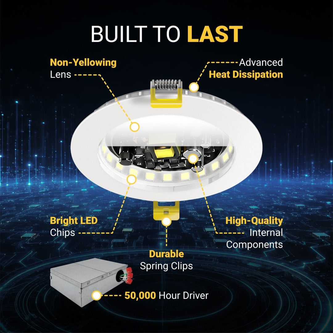 3" Inch Canless Recessed Lighting Slim LED Wafer Lights - Wet Rated - 5CCT 2700K-5000K - 550LM | Nuwatt Lighting