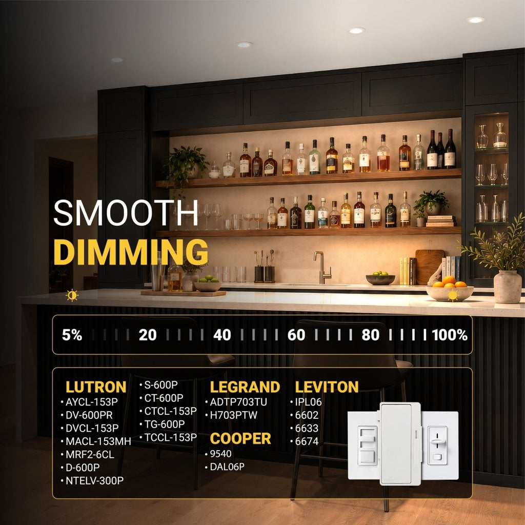 3" Inch Canless Recessed Lighting Slim LED Wafer Lights - Wet Rated - 5CCT 2700K-5000K - 550LM | Nuwatt Lighting