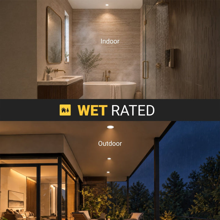 3" Inch Canless Recessed Lighting Slim LED Wafer Lights - Wet Rated - 5CCT 2700K-5000K - 550LM | Nuwatt Lighting