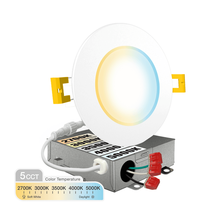 4" Inch 120-277V Recessed Lighting Slim Canless LED - Wet Rated - 5CCT 2700K-5000K - 1000 LM