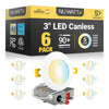 3" Inch Canless Recessed Lighting Slim LED Wafer Lights - Wet Rated - 5CCT 2700K-5000K - 550LM | Nuwatt Lighting