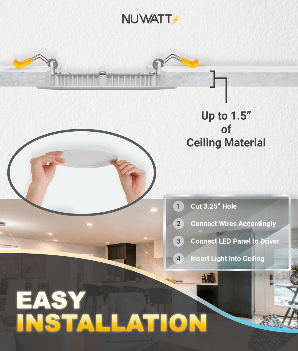 3" Inch Canless Recessed Lighting Slim LED Wafer Lights - Wet Rated - 5CCT 2700K-5000K - 550LM