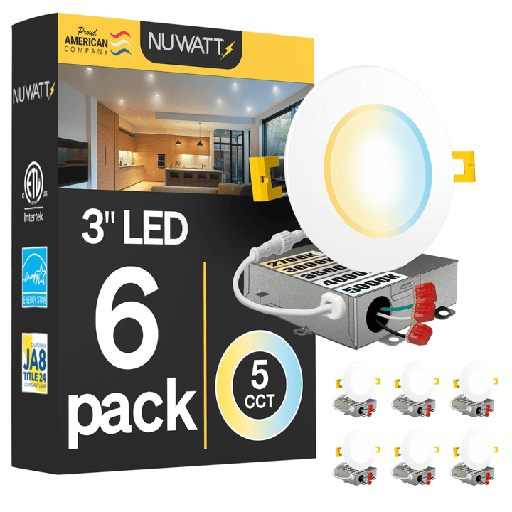 3" Inch Canless Recessed Lighting Slim LED Wafer Lights - Wet Rated - 5CCT 2700K-5000K - 550LM