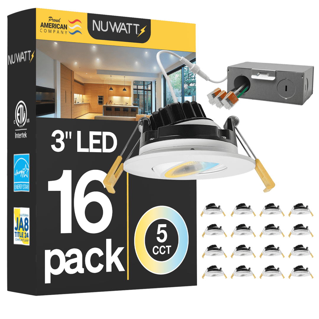 3" Inch Gimbal Recessed Light for Sloped Ceiling Canless LED Lighting - Wet Rated - 5CCT 2700K-5000K - 600LM
