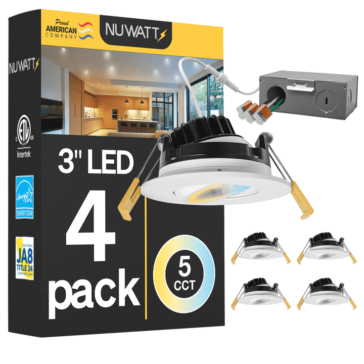 3" Inch Gimbal Recessed Light for Sloped Ceiling Canless LED Lighting - Wet Rated - 5CCT 2700K-5000K - 600LM