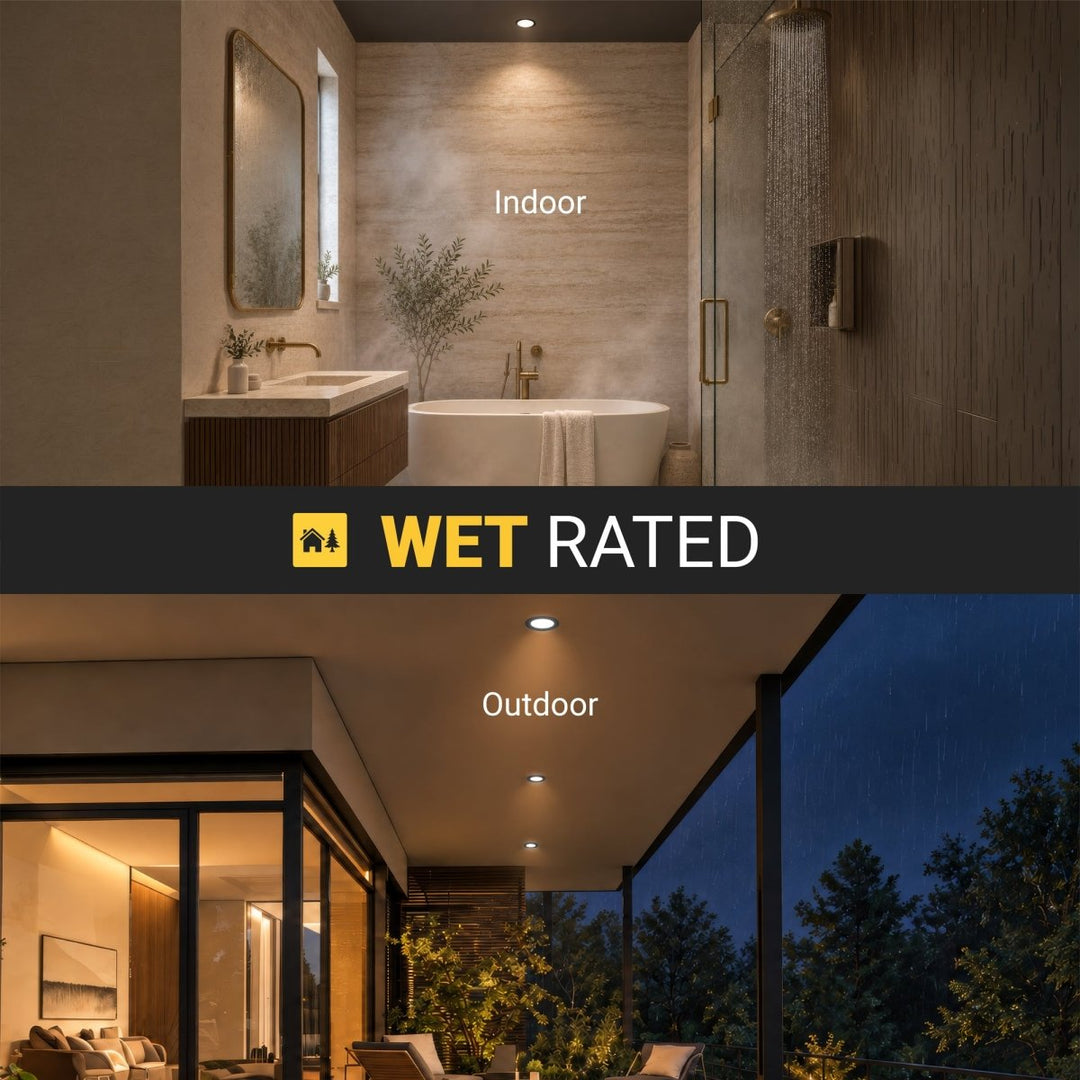 3 Inch LED Canless Recessed Lighting With Black Trim - Dimmable 550 Lumen - 5CCT 2700K-5000K - Airtight, Wet & IC Rated Wafer Light - Energy Star Certified | Nuwatt Lighting