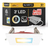 3" Inch Square 2 Hour Fire Rated Recessed Light Slim Canless LED Wafer Lights - Wet Rated - 5CCT 2700K-5000K - 550LM