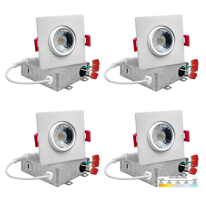 3" Inch Square Gimbal Recessed Light for Sloped Ceiling Canless LED Lighting - Wet Rated - 5CCT 2700K-5000K - 600LM