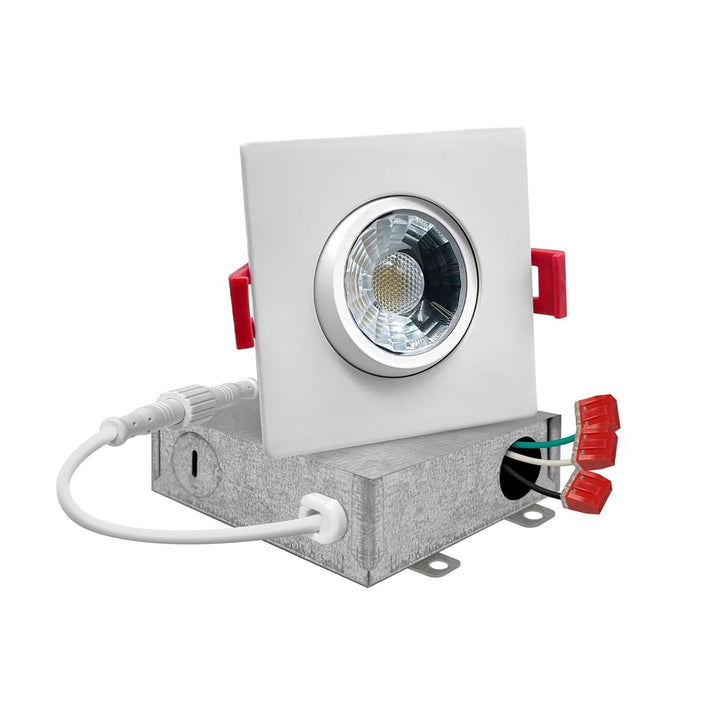 3" Inch Square Gimbal Recessed Light for Sloped Ceiling Canless LED Lighting - Wet Rated - 5CCT 2700K-5000K - 600LM