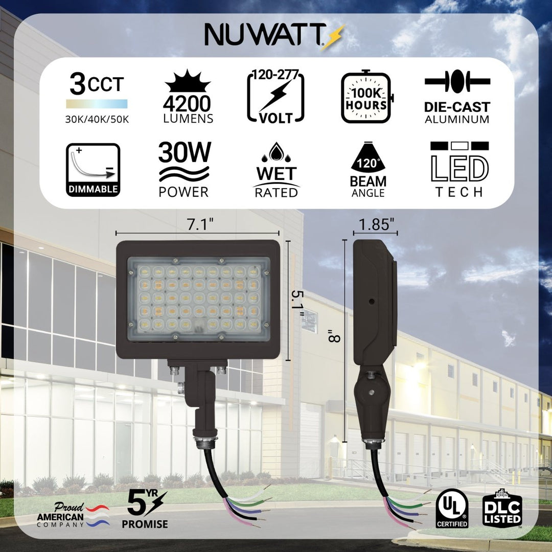 30W Bronze Flood Light LED Outdoor Security Lights - Waterproof - 3CCT 3000K-5000K - 4200LM - Knuckle Mount