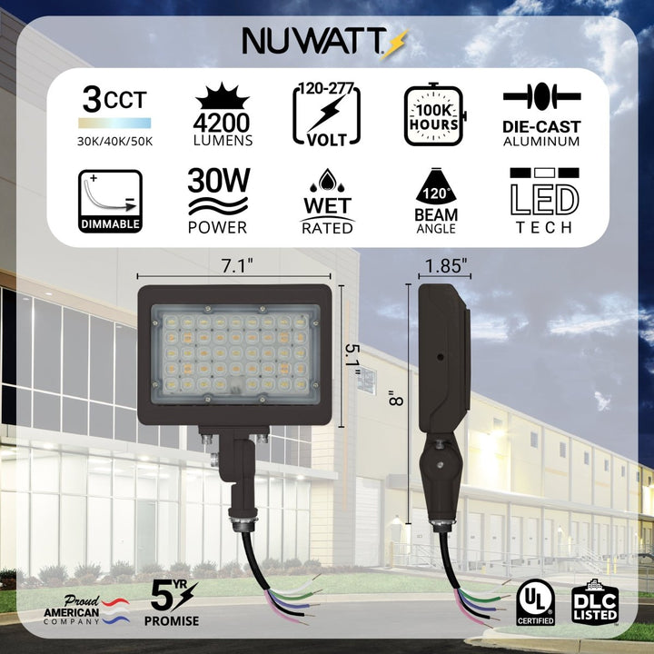30W Bronze Flood Light LED Outdoor Security Lights - Waterproof - 3CCT 3000K-5000K - 4200LM - Knuckle Mount