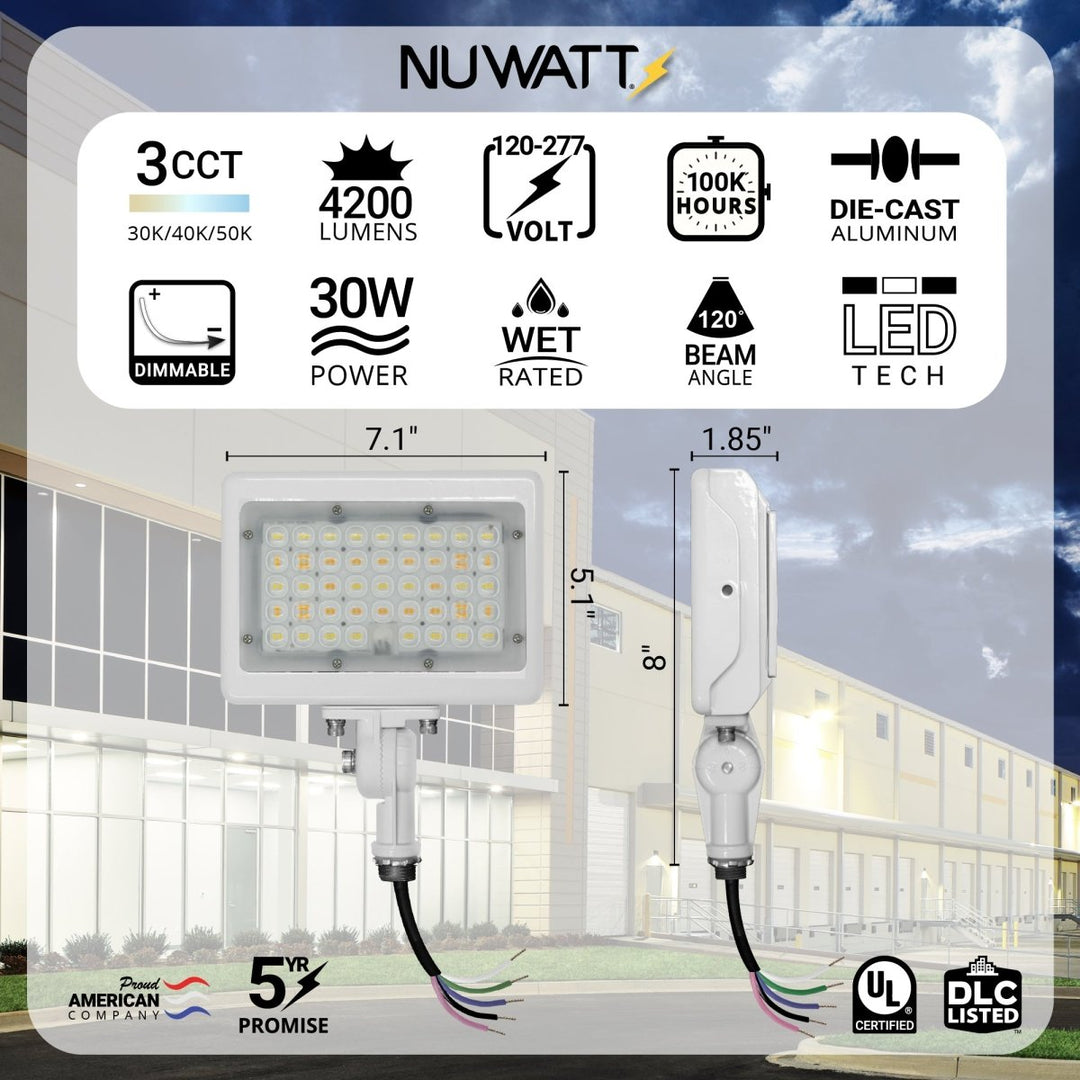 30W LED Flood Lights Outdoor Security Lighting - Waterproof - 3CCT 3000K-5000K - 4200LM - Knuckle Mount