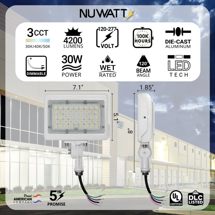 30W LED Flood Lights Outdoor Security Lighting - Waterproof - 3CCT 3000K-5000K - 4200LM - Knuckle Mount