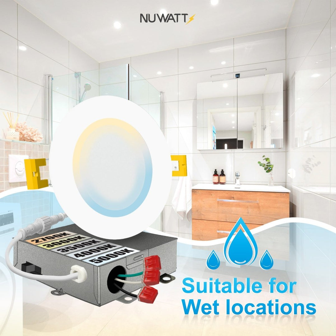 4" Inch 120-277V Recessed Lighting Slim Canless LED - Wet Rated - 5CCT 2700K-5000K - 1000 LM