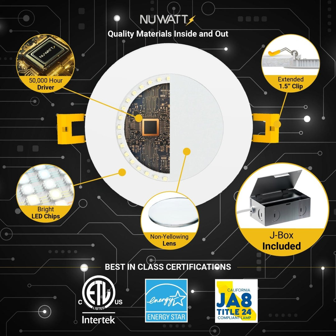 4" Inch 120-277V Recessed Lighting Slim Canless LED - Wet Rated - 5CCT 2700K-5000K - 1000 LM