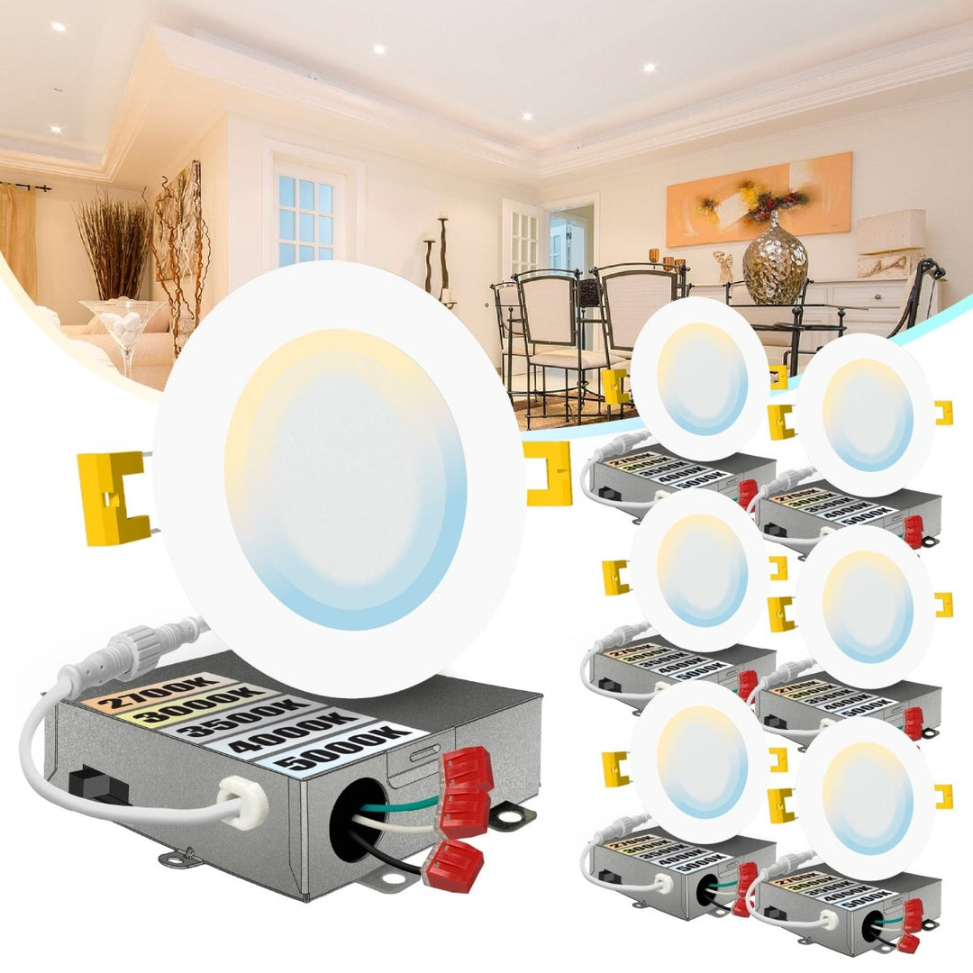 4" Inch 120-277V Recessed Lighting Slim Canless LED - Wet Rated - 5CCT 2700K-5000K - 1000 LM