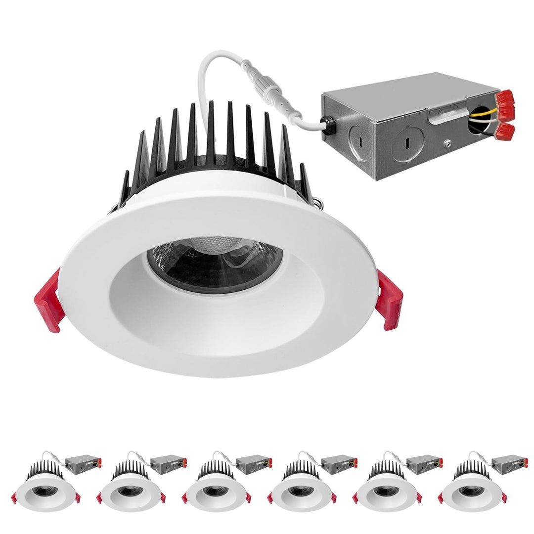 4 Inch Anti-Glare Commercial Recessed Lighting Canless LED Downlights 120-277V - 15W - COB LED Chip - Wet Rated - 5CCT 2700K-5000K - 1100LM